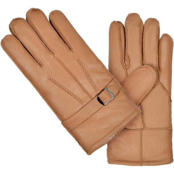 Harssidanzar Men's Winter Leather Gloves, Sheepskin, Warm, Shearling Lined, SM04 - Picture 5 of 8